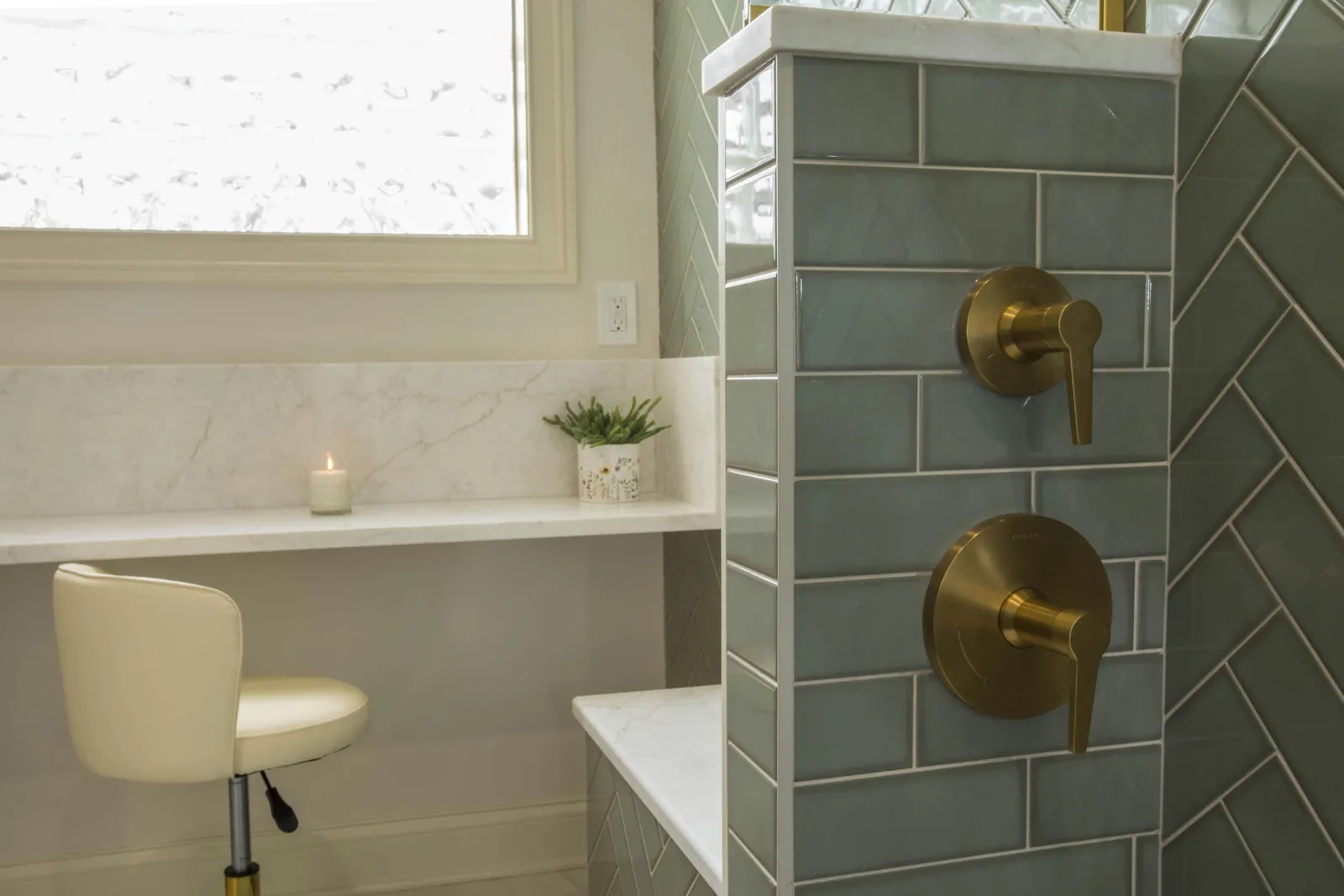Sage Herringbone Spa Bath, Bathroom remodel in Westerville, Ohio, photo 3
