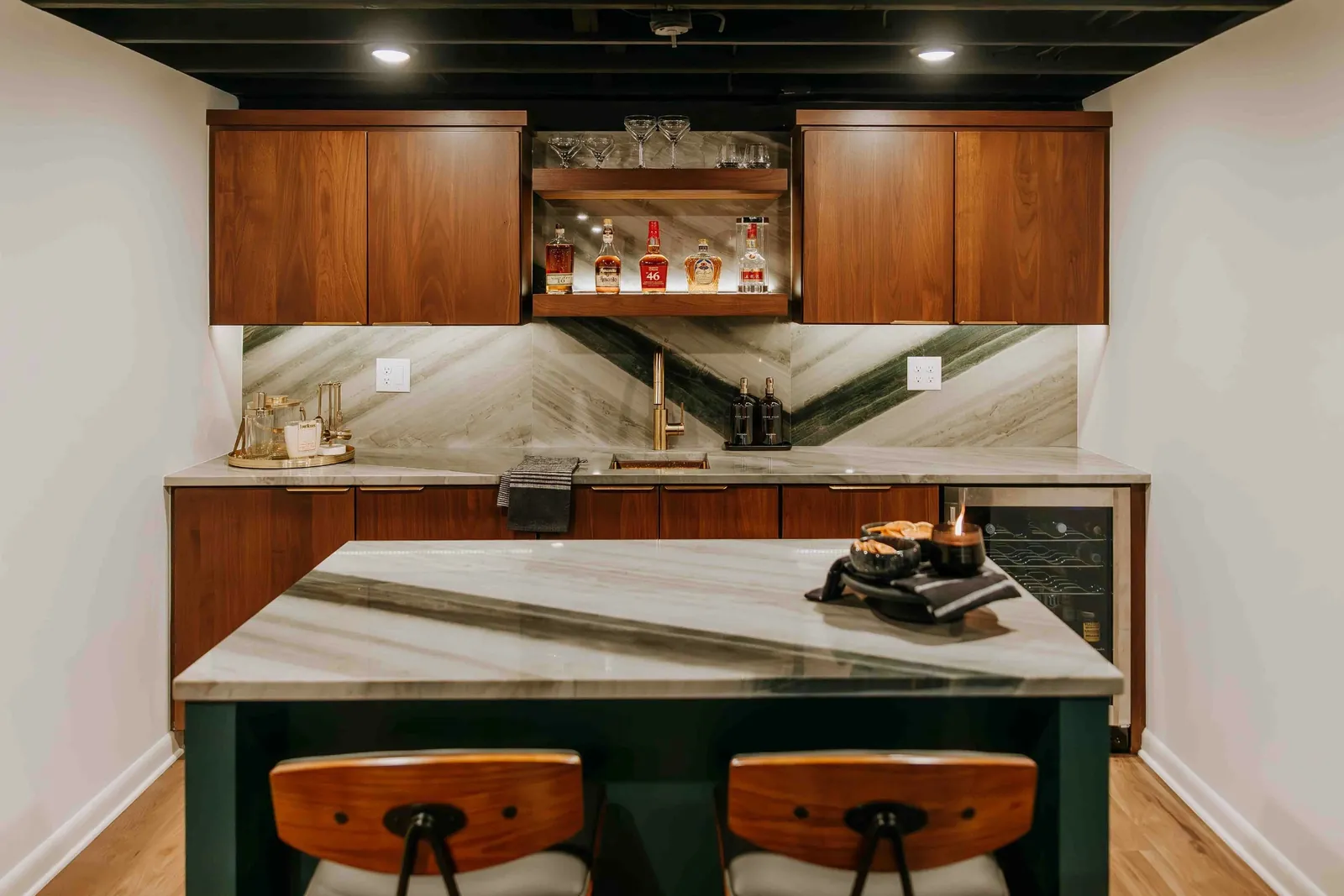 Mid Century Lux media lounge by Gentry Custom Remodeling in Powell, Ohio
