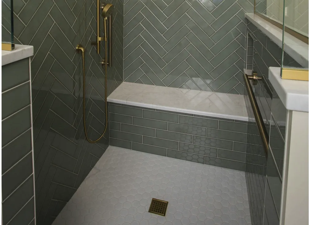 Sage Herringbone Spa Bath, Bathroom remodel in Westerville, Ohio, photo 4
