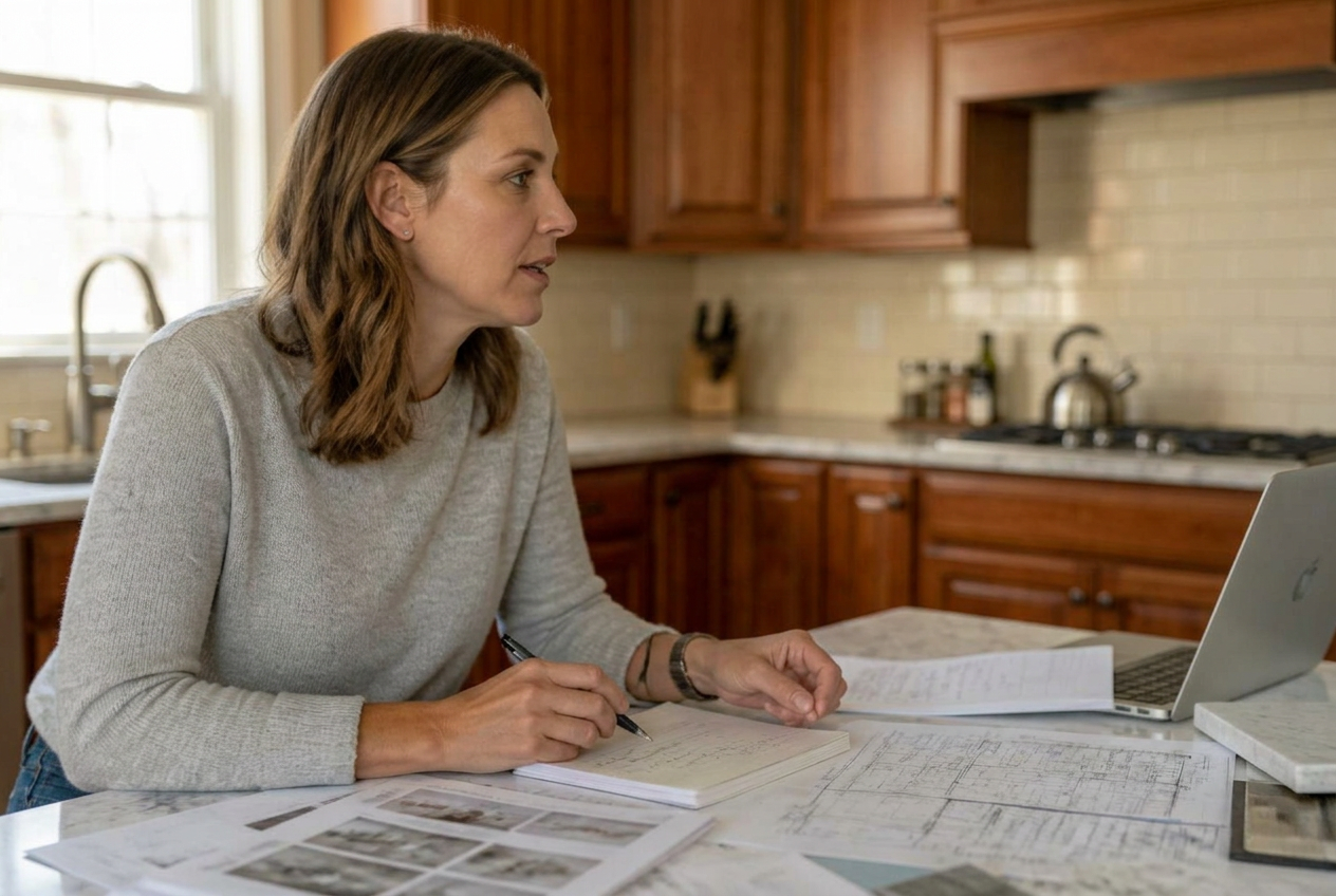 Homeowner reviewing remodeling questions during a consultation with Gentry Custom Remodeling in Columbus, Ohio